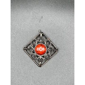Vtg Signed Sarah Cov Silver Tone Red Stone Southwestern Pendant Brooch Desert